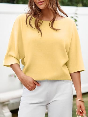 Image of Cicy Bell Womens Half Sleeve Sweaters Oversized Boat Neck Knitted Pullover Sweater Trendy Casual Loose Fit Fall Tops
