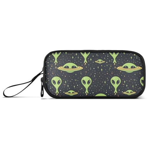 Image of Green Aliens Space Pencil Case Box Boys Girls Large Pencil Pouch Zipper Compartments Big Capacity Stationery Pen Bag Organizer for Kids Teens Adults School Office