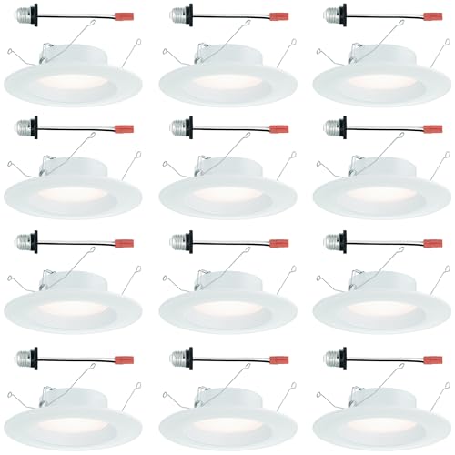 Designers Fountain LED Recessed Ceiling Lights 12 Pack, 5/6 Inch 5CCT Metal Light Fixture Set, Dimmable, 1050 Lumens, 2700K/3000K/3500K/4000K/5000K, White Trim, RB6WH9105C12