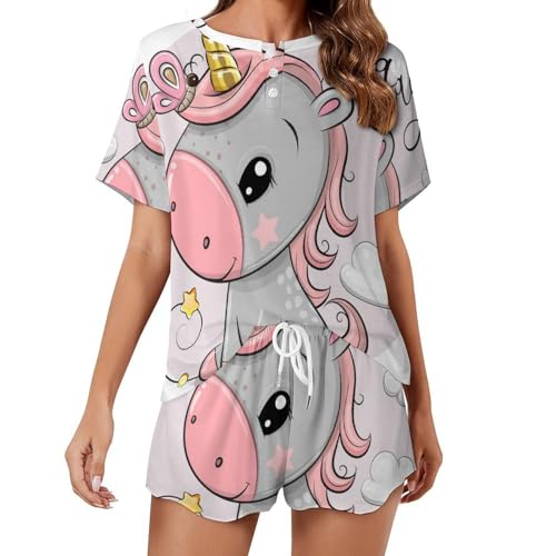 Vêtements de nuit ete sleepwear confortable pour femme motif licorne