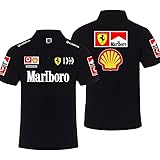 [XinxiangYin] F1フォーミュラレーシングフェラーリチームポロシャツ男性と女性2023年 コットン半袖Tシャツ夏 (M, ブラック)