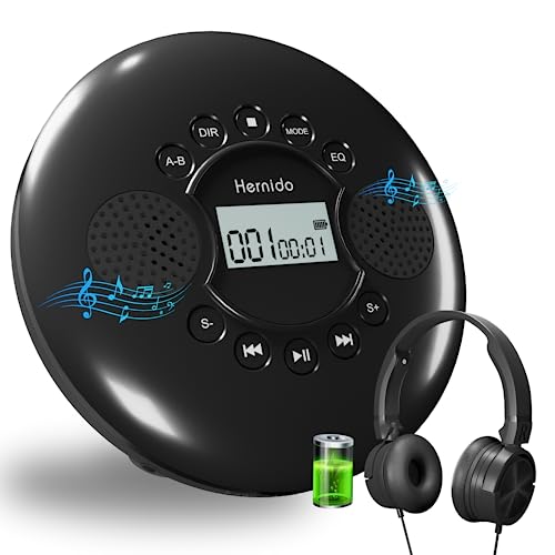 Cd Player Portable, Hernido Portable Cd Player For Car With Stereo Speakers, Rechargeable Walkman Cd Player With Headphone, Aux, Usb, Anti-Skip/Shockproof Discman For Home/Traval #TOP2