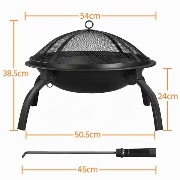 Abician Brasero extérieur terrasse Brasero de Jardin Exterieur Terrasse Brasero avec Poker, Grille, Couvercle, Sac 54 x 54 x 38,5 cm Noir