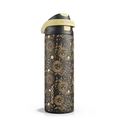 Image of ENCOOL Leakproof Insulated Water Bottle with Straw Dual-Sip Water Bottle Bag-Safe Design for Work, Commute & Gym - Keeps Drinks Cold All Day, 24 oz, Moonlit Orbits