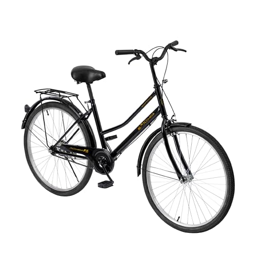Baroni Home Bicicleta de paseo para mujer, manillar y sillín ajustable, bicicleta de 28 pulgadas con doble freno delantero y trasero, bicicleta de ciudad, color negro, 168 x 110 cm