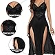 Qcpuuu Nachthemd Damen Sexy, V-Ausschnitt Unterwäsche Corsage, Sexy Dessous Damen, Longe Nachtwäsche Seitlich Geschlitztes Negligee mit G-String,XL