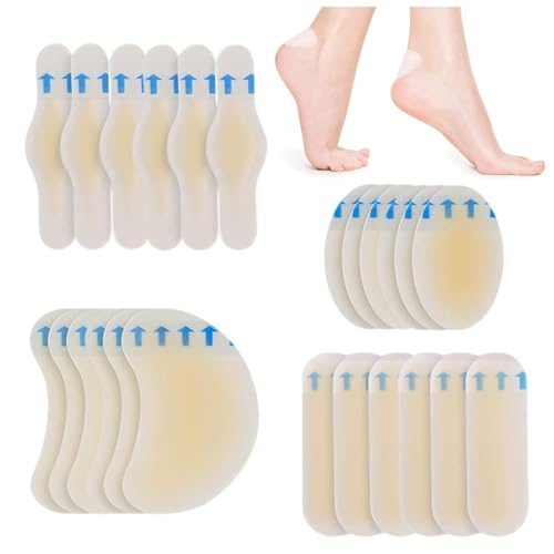 Apósitos para Ampollas,24 PCS Apósitos Hidrocoloides para Ampollas Tiritas Impermeables y Cicatrizantes para Pies Dedos y Talones Prevención de Ampollas y Alivio Rápido