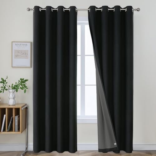 Joydeco Blackout Curtains 120 Inches Long 2 Panels Burg, Room Darkening Curtains for Bedroom, 100% Black Out Textured Thermal Drapes Privacy Protection 2 Panels Set(W52 x L120 Inch, Black) B