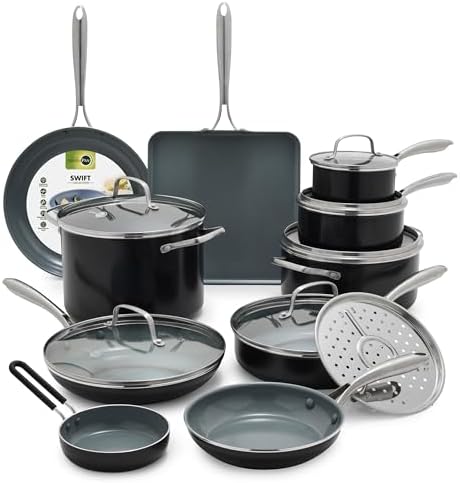 GreenPan 17 Piece Nonstick Swift Cookware Set, Ceramic PFAS-Free ...