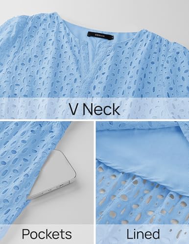 Image of ZESICA Women's 2026 Summer Short Sleeve Maxi Dress Casual V Neck Hollow Out Eyelet Ruffle Swing A Line Long Dresses