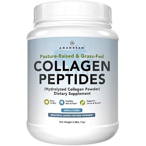 AMANDEAN Collagen Peptides Powder 1kg. Grass-Fed, Enzymatically Hydrolyzed, Type 1 & 3. Agglomerated, Easy to Mix, Unflavored, Non-GMO. Protein with 18 Amino Acids for Healthy Skin, Hair, Nails. Cover