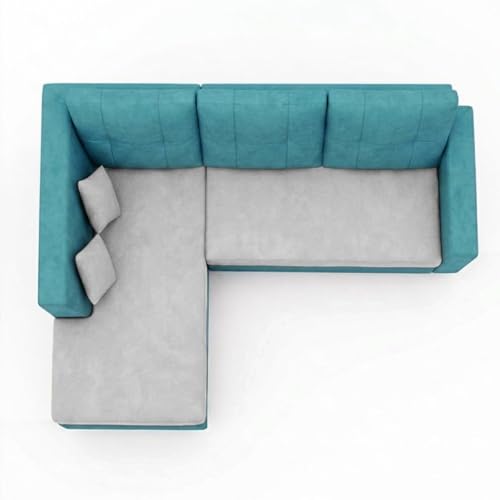 Image of FURNY Nathan 4 Seater L Shape Sofa Set LHS (Sky Blue-Light Grey) | Suede Velvet Finish | Durable Comfort Sofa for Modern Living Room & Office Spaces