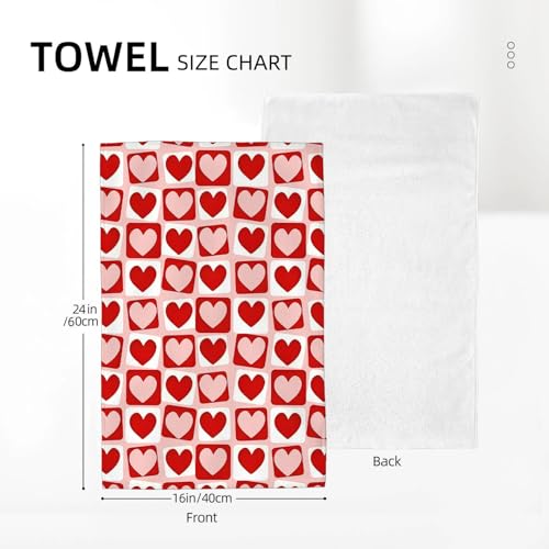 Image of Valentines Day Kitchen Towels Love Pink Red Heart Plaid Dish Towels, 16x24 Inch Holiday Checkered Valentines Decorative Hand Towels Absorbent Dish Cloths for Kitchen Dinner Drying Set of 2