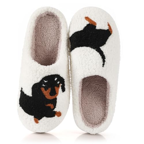 Solutra Hausschuhe Damen Plüsch Winter, Warme Pantoffeln Herren Slippers, Flauschige Weiche Rutschfeste Hauspantoffeln Damen (41/42 EU, Dackel)
