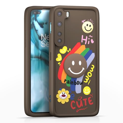 Image of Pikkme Back Cover for OnePlus Nord (2020) | Soft Silicone| Cute Rainbow Smile & 3D Cartoon Flower Design | Shockproof Raised Camera Protection Bumper Case (Brown)