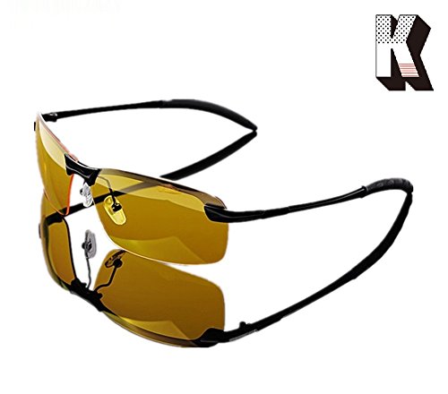 Kagogo Mens Womens HD Night Vision Polarized Sports Anti Glare Glasses with Yellow Lens for Outdoor Activities Safe Night Driving Sunglasses (Black Frame043) Kagogo Mens Womens HD Night Vision Polarized Sports Anti Glare Glasses with Yellow Lens for Outdoor Activities Safe Night Driving Sunglasses (Black Frame043)
