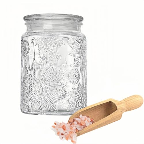 Glass Bath Salt Jar with Wooden Scoop 23.7oz Bath Salt Container with Lid Coffee Grounds Container Coffee Canister