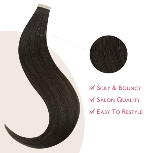 Image of WENNALIFE Tape in Hair Extensions Human Hair Dark Brown Tape in Extensions, 10pcs 20g 10 inch Remy Invisible Tape Ins Straight Colored Soft Real Human Hair Tape in Extensions Refill Set Extensions