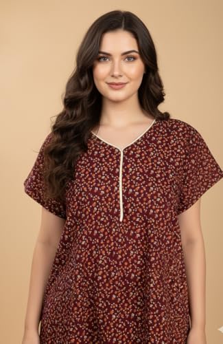 Image of Bahumaan Pure Cotton Nighty for Woman | Maxi Nighty for Women Cotton | Night Gown for Women with Pocket, Ideal for Loungewear