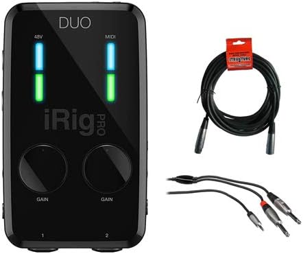IK Multimedia iRig Pro DUO 2-Channel Audio/MIDI Interface with 10' 3.5mm TRS to Dual 1/4" TS Pro Stereo Breakout Cable & 20' XLR Cable Bundle