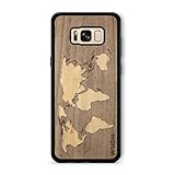 WUDN Slim Wooden Phone Case - Real World Map Walnut Ocean, Compatible with Samsung Galaxy S8