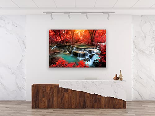 Muolunna Bk03969 Wall Art Decor Canvas Print Picture Red Forest Waterfalls 1 Piece Modern Landscape Tree For Living Room Bedroom Kitchen Office Home Decorations Stretched And Framed Ready To Hang #TOP6
