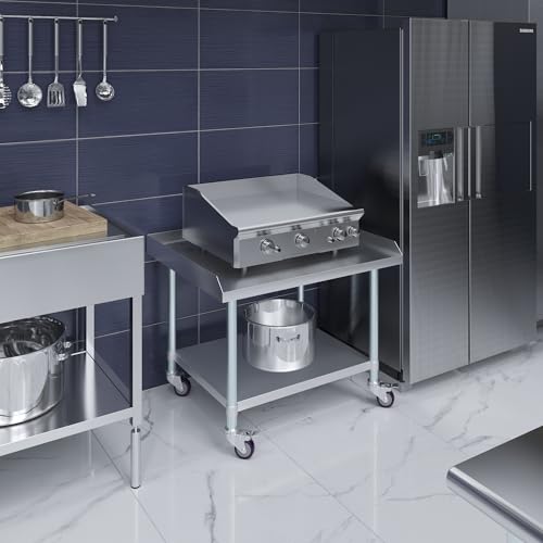 Image of AmGood Stainless Steel Equipment Stand with Undershelf + Casters, Heavy Duty, Commercial Grade, NSF (30 inch Width x 36 inch Length + Casters)