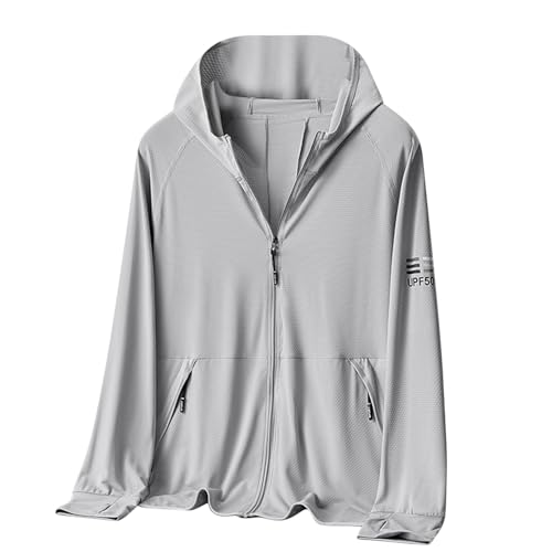 Men UPF 50 Hoodie Jacket Summer Zip Up Breathable Long Sleeve SPF Fishing Hiking UV Sun Shirts Rash Guard Clothing