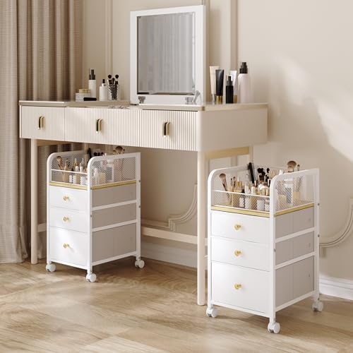 Image of Makeup Organizer Storage Cart with Drawers, Makeup Organizer on Wheels, Rolling Makeup Bathroom Storage Cart, Cosmetic Vanity Display Cases Holder for Nail Polish Brush Hair Tool
