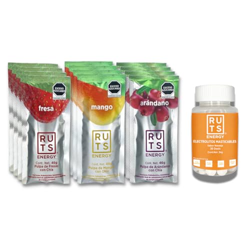 Geles Corporales, RUTS ENERGY 60 ELECTROLITOS MASTICABLES NARANJA + RUTS ENERGY GEL MIX (12 GELES 46 GR C/U)