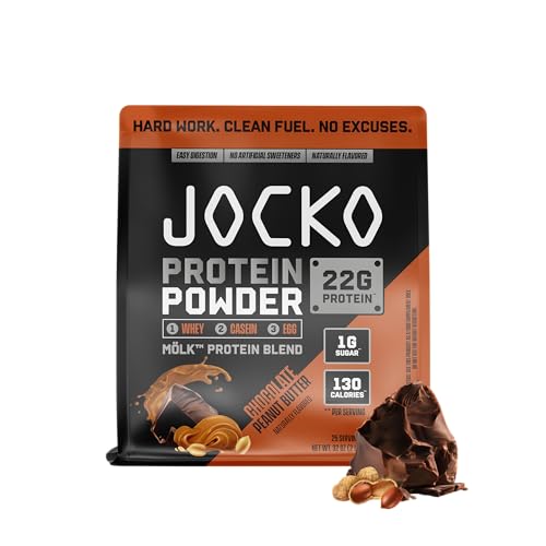 Jocko Fuel Mölk Whey Protein Powder 22g Low Sugar Monk Fruit Blend - Muscle Recovery & Growth, Packaging May Vary (25 Servings, Chocolate Peanut Butter)