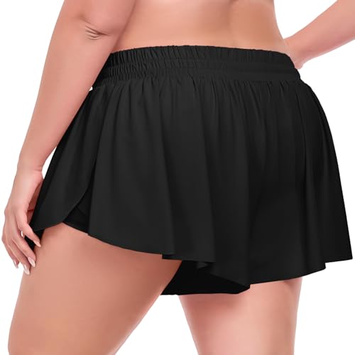 COOTRY Plus Size Flowy Athletic Shorts for Women 2 in 1 High Waist Butterfly Shorts Workout Running Tennis Skirt Summer2