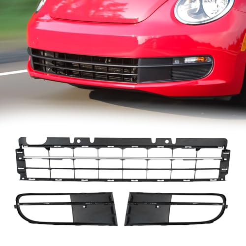 KARPAL 3PCS Front Bumper Lower Center Grille Kit with Fog Light Bezel Cover Fit for 2012-2016 Volkswagen Beetle 5C5853671N2ZZ VW1036127