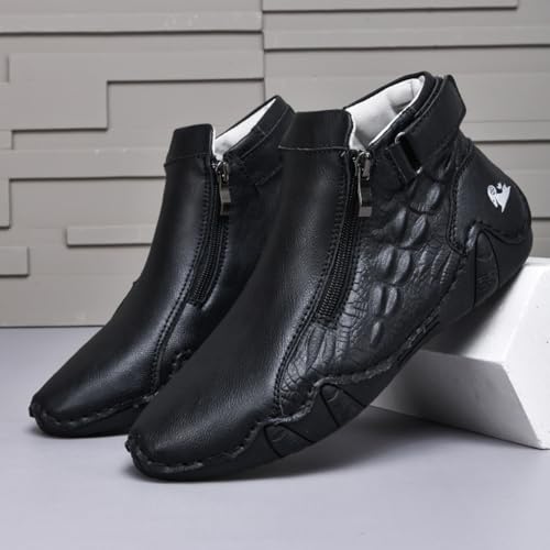 Mens Mid-Top Leather Chukka Ankle Boots with Side Zipper Casual Comfortable Round Toe Non-Slip Flats Loafers for Walking Outdoor Hiking3