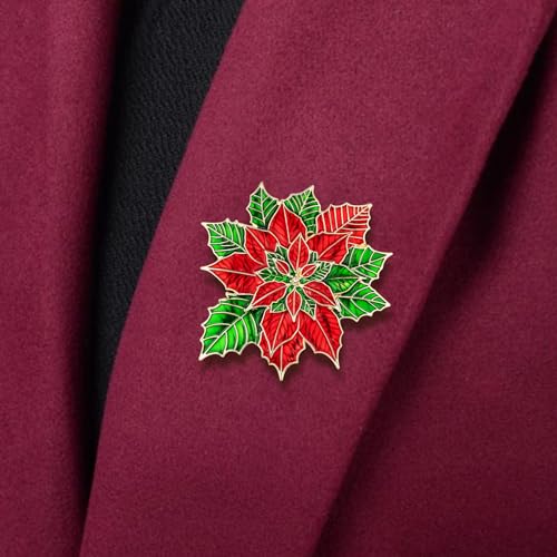 Image of Poinsettia Christmas Flower Pins and Brooches for Women, B01V