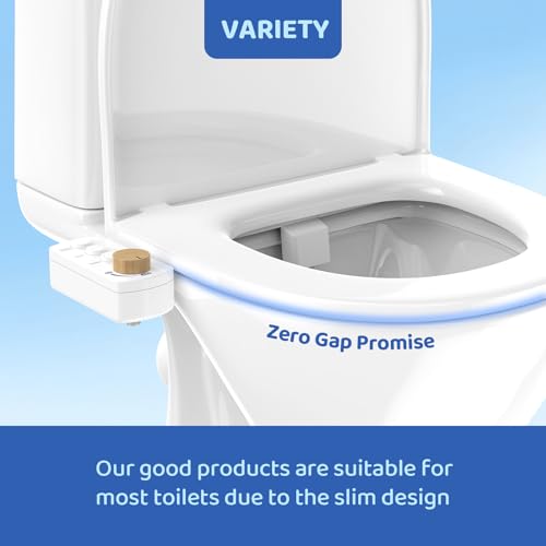 Image of Bidet Attachment for Toilet Seat, Ultra Slim | Easy Control | Adjustable Water Pressure | Non-Electric Self-Cleaning Dual Nozzle | Cold Water Bidet for Frontal & Rear Wash, Bamboo Knob