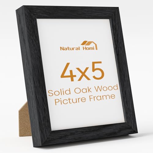 Image of 4x5 Picture Frame,Solid Oak Wood 4 inchx5 inch Photo Frame, Black Color Tempered Real Glass 4 by 5 Wooden Frames with No Mat,5x4 Picture Frames for Wall or Tabletop Display