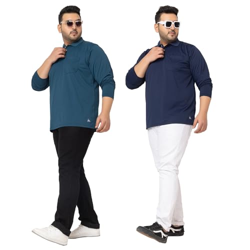 Image of YHA Polo Neck Full Sleeves Plus Size Men's Tshirts (Pack of 2)