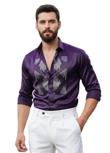 Image of IndoPrimo Men's Satin Shirt for Party, Formal and Casual Wear - Stylish and Trendy Designer Full Sleeve Shirt for Men