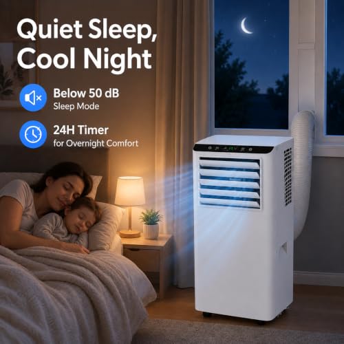 Image of 8,000 BTU Portable Air Conditioners, Portable AC Unit for Basement & Bedroom, Remote & Auto Evaporation, 4-in-1 Cooling Unit, Floor AC, Covers Rooms up to 350 Sq.Ft, Sleep Mode, Remote Control