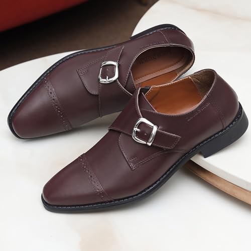 Image of LOUIS STITCH Men's Formal Shoes | Italian Leather Double Monk Strap Handcrafted | Stylish Slipon Shoes for Business, Formal, (LSRXSM)