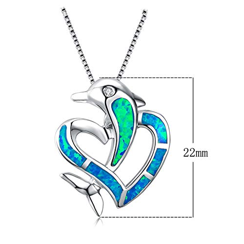 Halsketten mit gekreuztem Delfin- und Herz-Anhänger aus 925er-Sterlingsilber mit blauem Feueropal für Damen