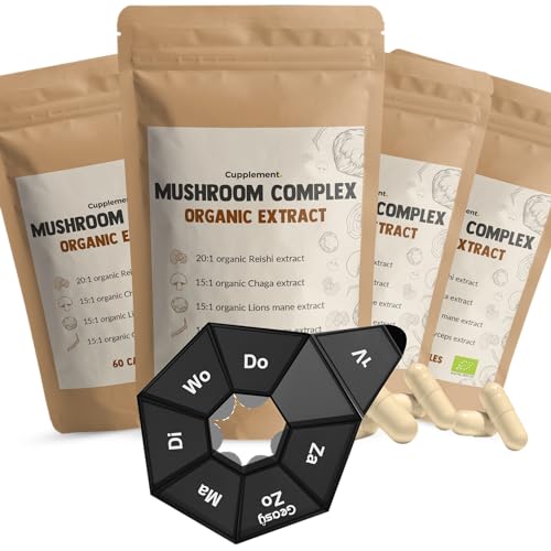 Cupplement 240 Mushroom Complex Capsules Biologisch 3+1 zak gratis - Extract - Supplement - Paddenstoel - Paddenstoelen - Lions Mane - Cordyceps - Reishi - Chaga - Pruikzwam