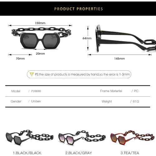 Lunettes de soleil à chaîne polygone au design géométrique et finitions rétro - 5