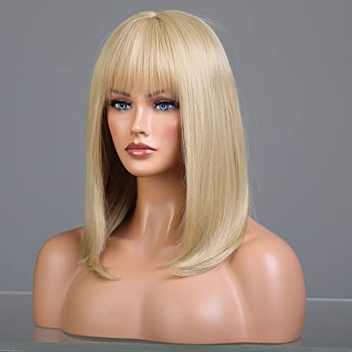HAIRCUBE Long Blonde Wigs for Women Layered Straight Synthetic Wig with Bangs