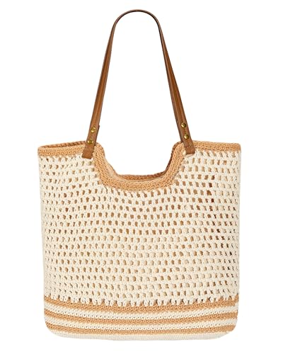 Loiyadn Bolsas de praia femininas - Bolsa de palha com zíper, bolsa de praia de tecido macio, bolsa de ombro casual de palha para uso diário, Aveia, Medium