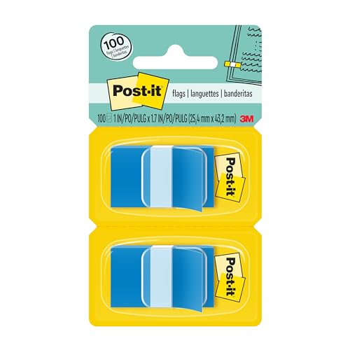 Post-it, 3M, Marcador de Página Adesivo, Flags Azul, 25,4mm x 43,2mm, 100 folhas