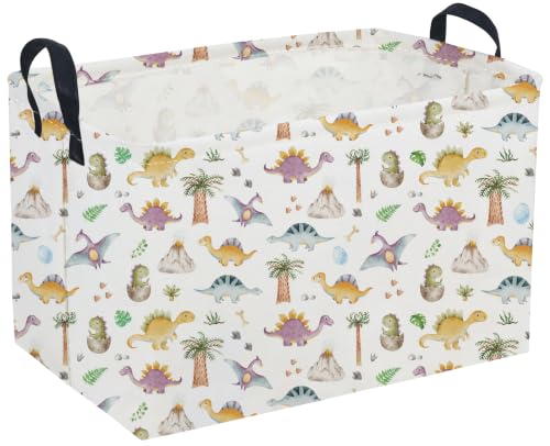 Image of Sanjiaofeng Rectangular Dinosaur Baskets,Waterproof Foldable Dinosaur Basket with Handles,Nursery Hamper,Home Organizer,Books Box,Gift Baskets(Little Cute Dinosaurs)