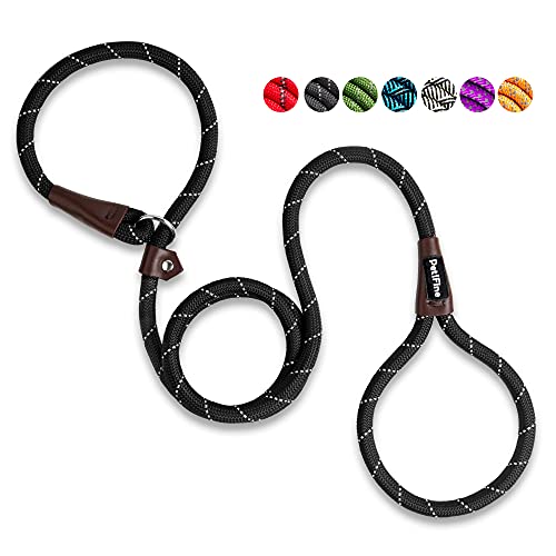 PetiFine Slip Lead Dog Leash - 6FT x 1/2" Reflective Durable Training Rope, Heavy Duty Adjustable Nylon for Small Medium Large Dogs (Black) Black 1/2"