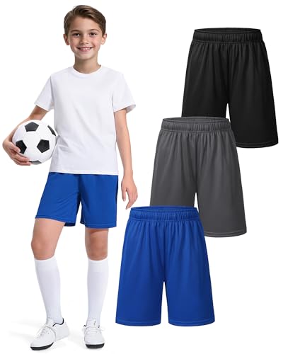 3 Pack Boys Basketball Shorts Kids Youth Athletic Shorts Quick Dry Sport Clothes with Pockets Size 7-14 Years